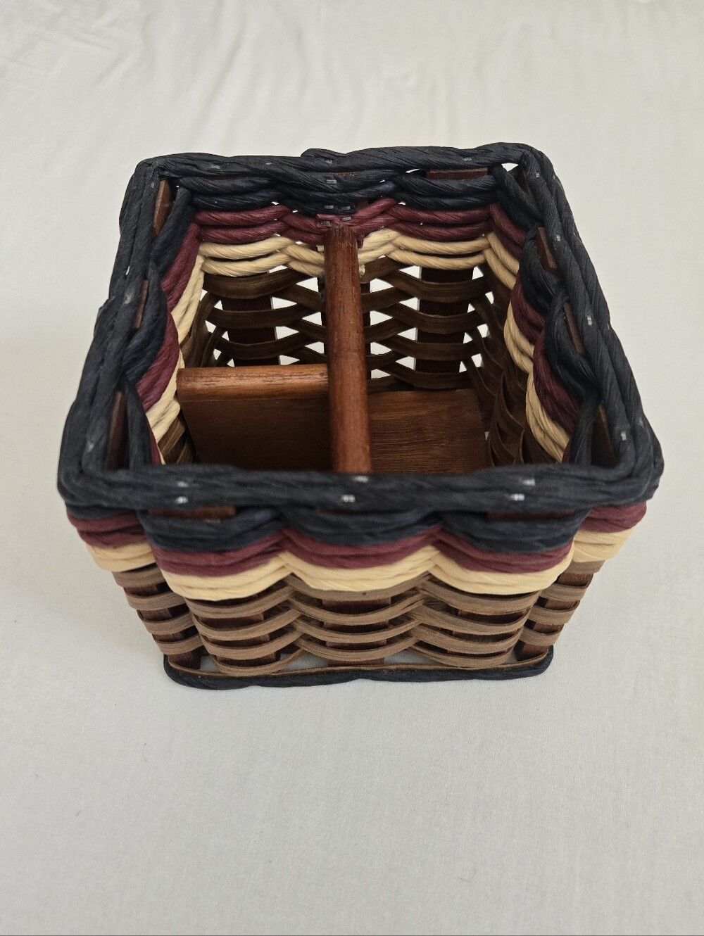 Foxcreek Basket Vtg Caddy Utensil Holder Americana Rustic Country Red White Blue